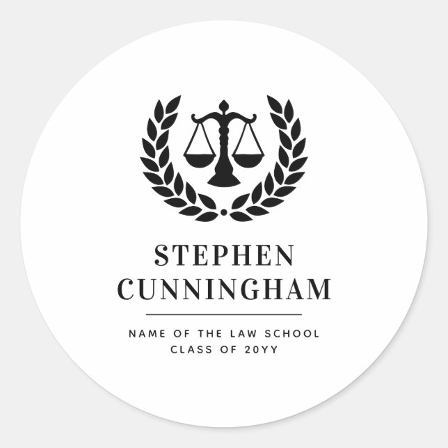 Personalized Modern Law School Graduation Classic Round Sticker (Front)