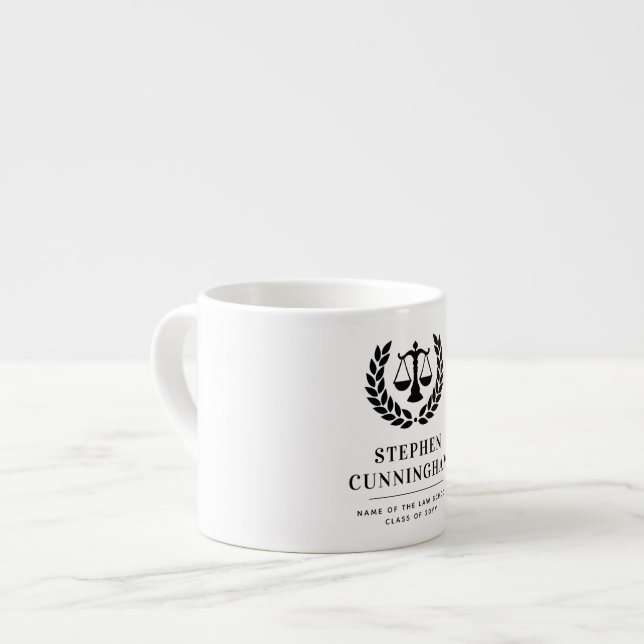 Personalized Modern Law School Graduation Espresso Cup (Front Left)