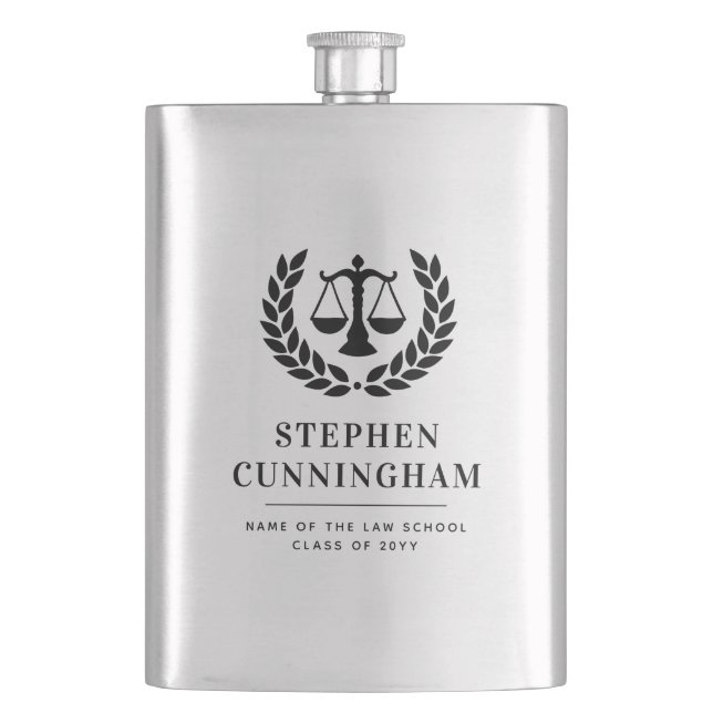 Personalized Modern Law School Graduation Flask (Front)