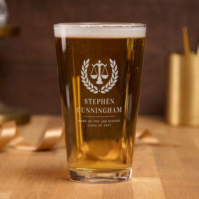 Personalized Modern Law School Graduation Pint Glass (Party)