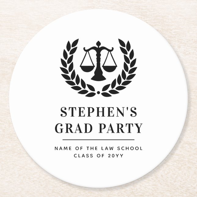 Personalized Modern Law School Graduation Round Paper Coaster (Front)