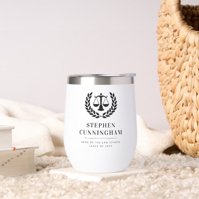 Personalized Modern Law School Graduation Thermal Wine Tumbler (Living Room)