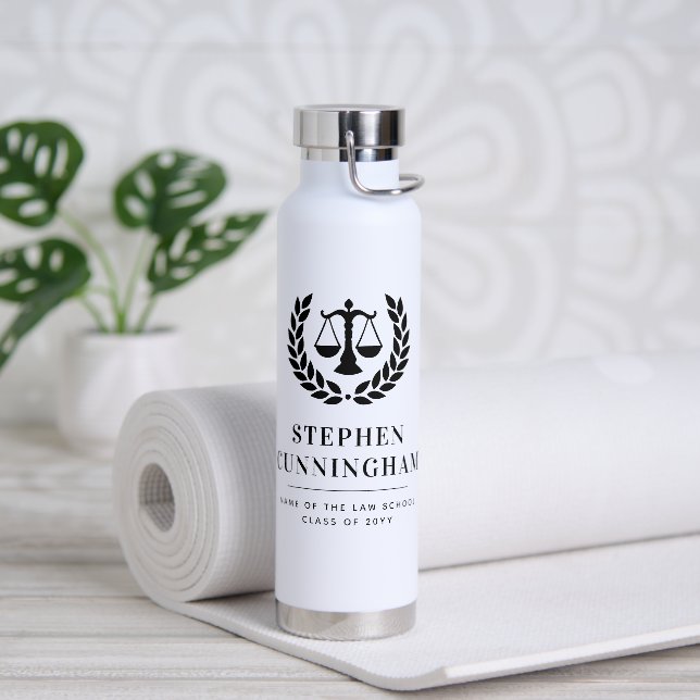 Personalized Modern Law School Graduation Water Bottle (Yoga)