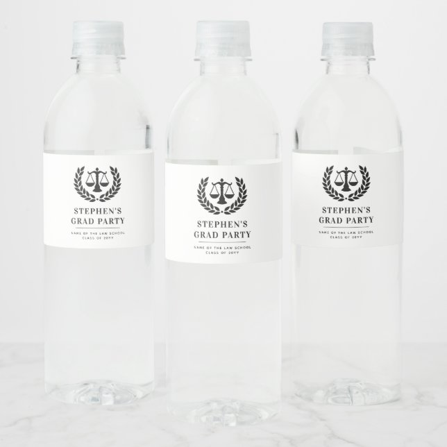 Personalized Modern Law School Graduation Water Bottle Label (Bottles)