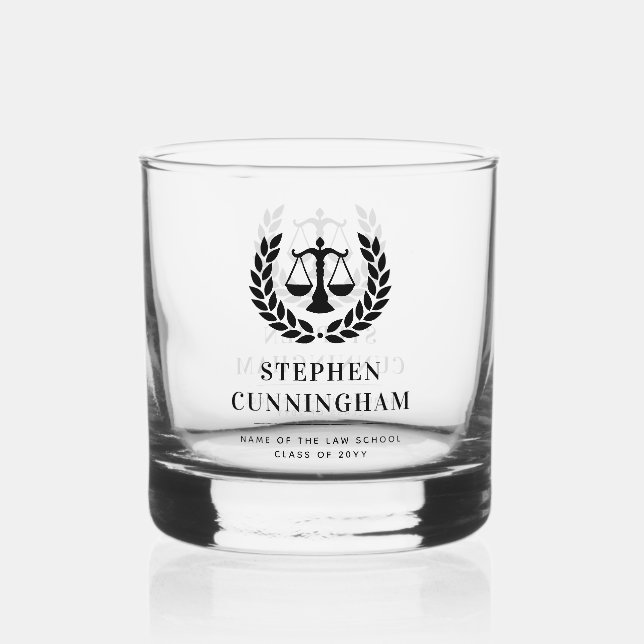 Personalized Modern Law School Graduation Whiskey Glass (Front)