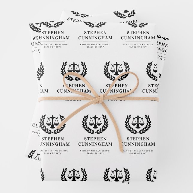 Personalized Modern Law School Graduation Wrapping Paper Sheets (In situ)