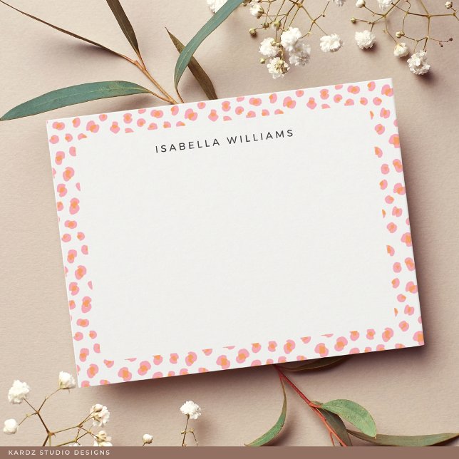 Personalized Modern Leopard Animal Print Pattern Note Card (The front of the card is shown at a 4.25 x 5.5 inch size. Choose size, paper, + corner style.)