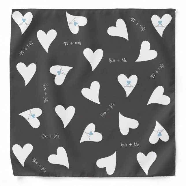 Personalized Modern Love Birds Light Blue Heart Bandana (Front)