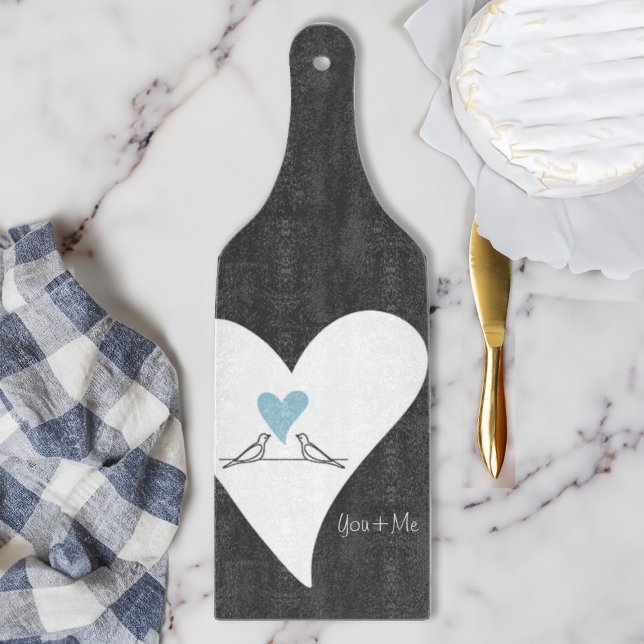 Personalized Modern Love Birds Light Blue Heart Cutting Board (Creator Uploaded)