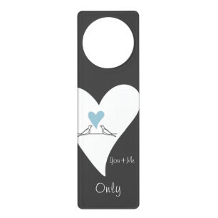 Personalized Modern Love Birds Light Blue Heart Door Hanger