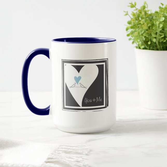 Personalized Modern Love Birds Light Blue Heart Mug (Creator Uploaded)