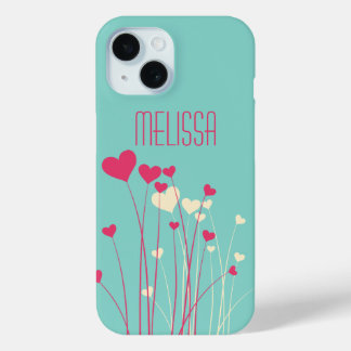 Personalized Modern Love Heart Flowers iPhone 15 Case