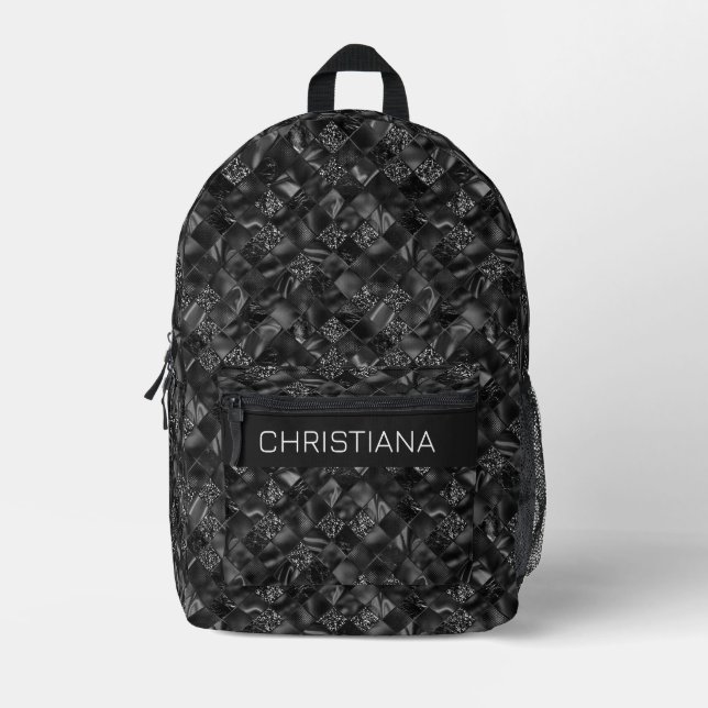 Personalized Modern Luxury Black Glitter Pattern Printed Backpack (Front)
