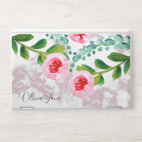 Personalized Modern Marble Watercolor Floral HP Laptop Skin