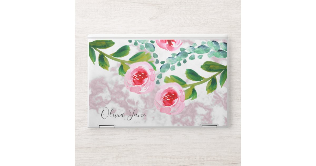 Personalized Modern Marble Watercolor Floral HP Laptop Skin | Zazzle