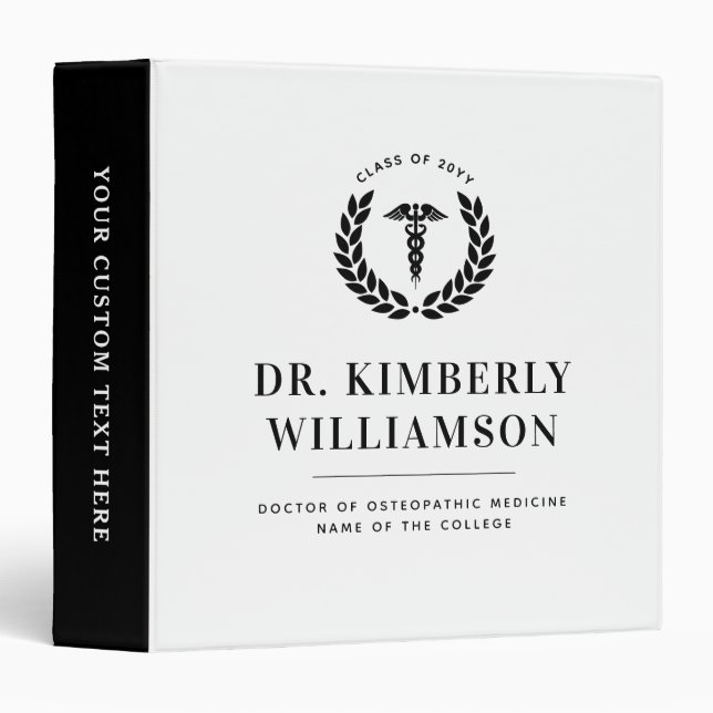 Personalized Modern Medical School Graduation 3 Ring Binder (Front/Spine)