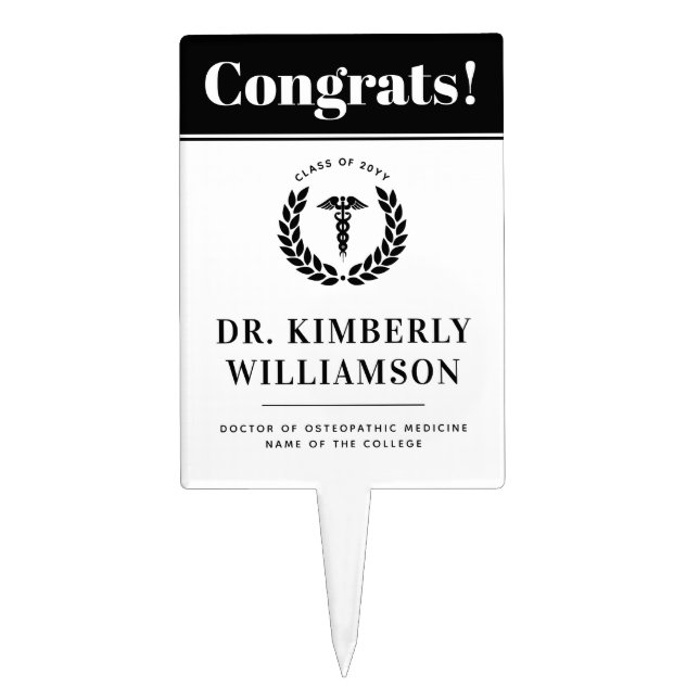 Personalized Modern Medical School Graduation Cake Topper (Front)