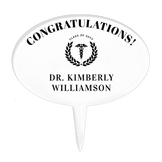 Personalized Modern Medical School Graduation Cake Topper (Front)