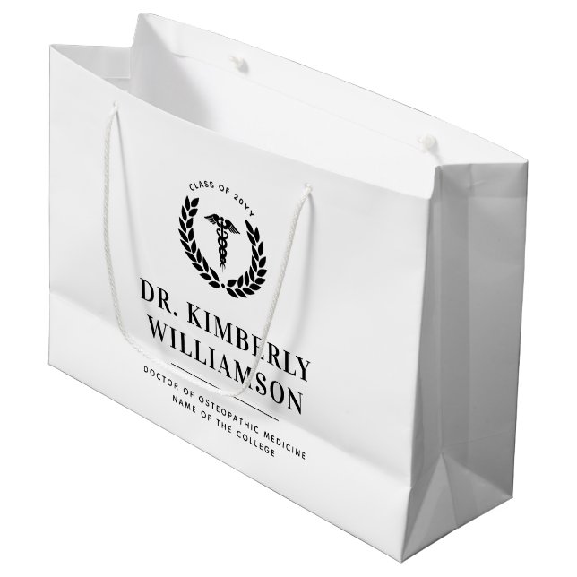 Personalized Modern Medical School Graduation Large Gift Bag (Front Angled)
