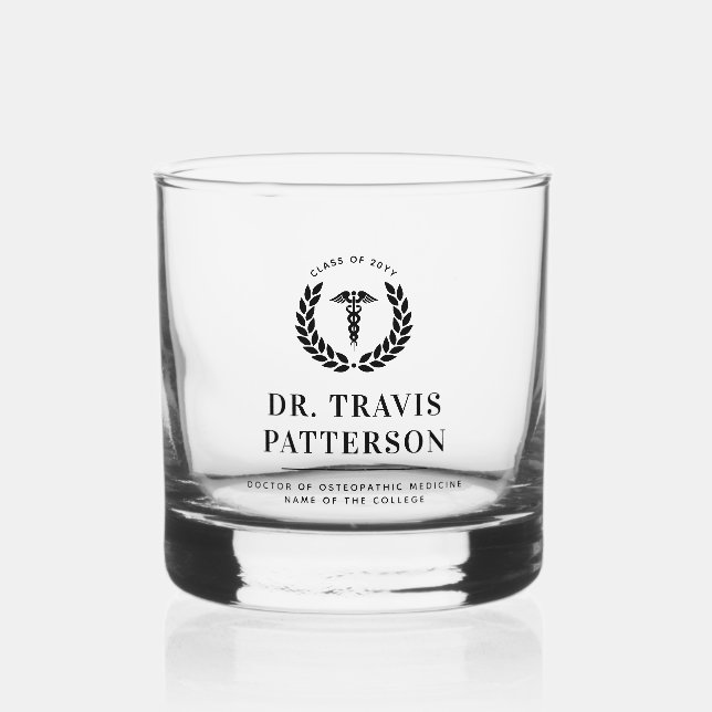 Personalized Modern Medical School Graduation Whiskey Glass (Front)