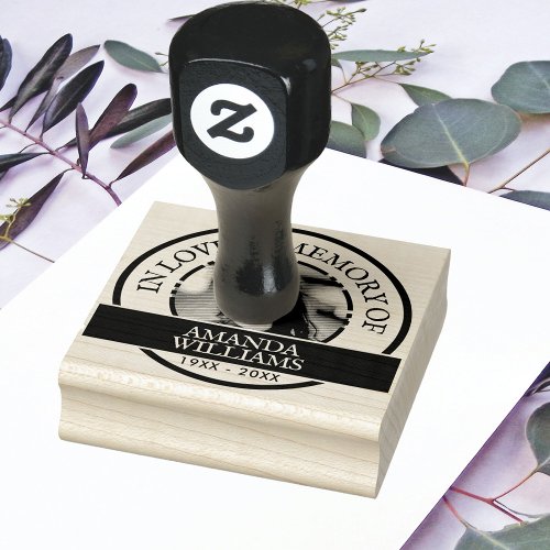Personalized Modern Memorial Photo Name Text Rubber Stamp