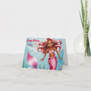 Personalized Modern Mermaid pink floral birthday Card