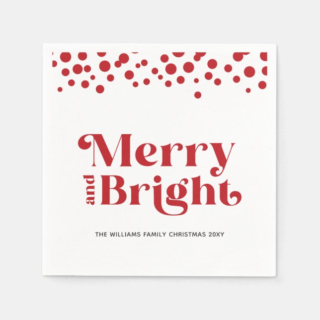 Personalized Modern Merry And Bright Napkins (Front)