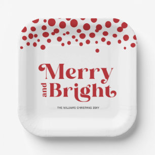 Personalized Modern Merry And Bright Paper Plates