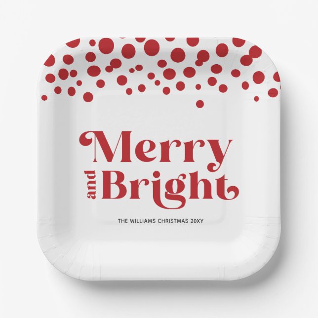 Personalized Modern Merry And Bright Paper Plates (Front)
