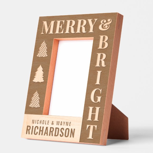 Personalized Modern Merry & Bright Christmas Engraved Frames (Left)