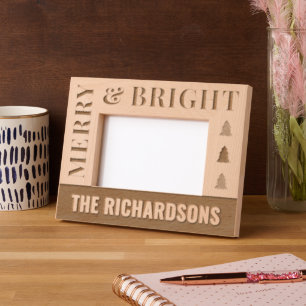Personalized Modern Merry & Bright Christmas Engraved Frames