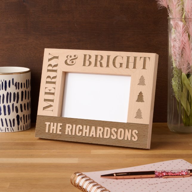 Personalized Modern Merry & Bright Christmas Engraved Frames (Left)