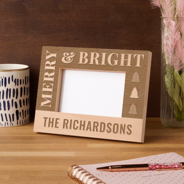 Personalized Modern Merry & Bright Christmas Engraved Frames (Left)