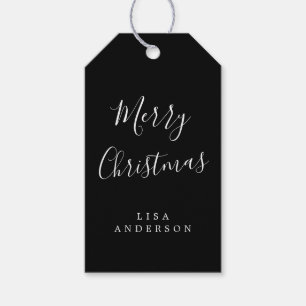Personalized Modern Merry Christmas Black White Gift Tags