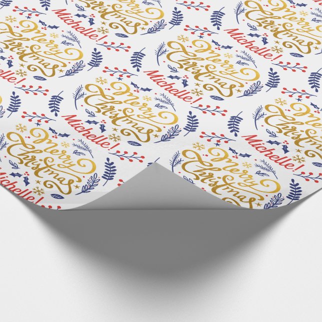 Personalized Modern Merry Christmas Calligraphy Wrapping Paper (Corner)