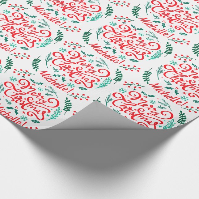 Personalized Modern Merry Christmas Calligraphy Wrapping Paper (Corner)