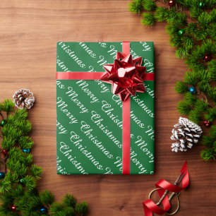 Personalized Modern Merry Christmas Dark Green Wrapping Paper