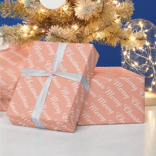 Personalized Modern Merry Christmas Peach Colour Wrapping Paper (Holidays)