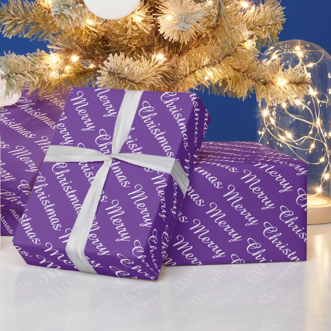 Personalized Modern Merry Christmas Purple Wrapping Paper (Holidays)