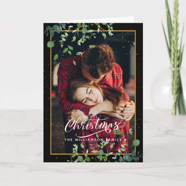 Personalized Modern Minimal 1 Photo Christmas Card (Front)