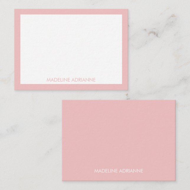 Personalized Modern Minimal Blush Pink Name Note Card (Front/Back)
