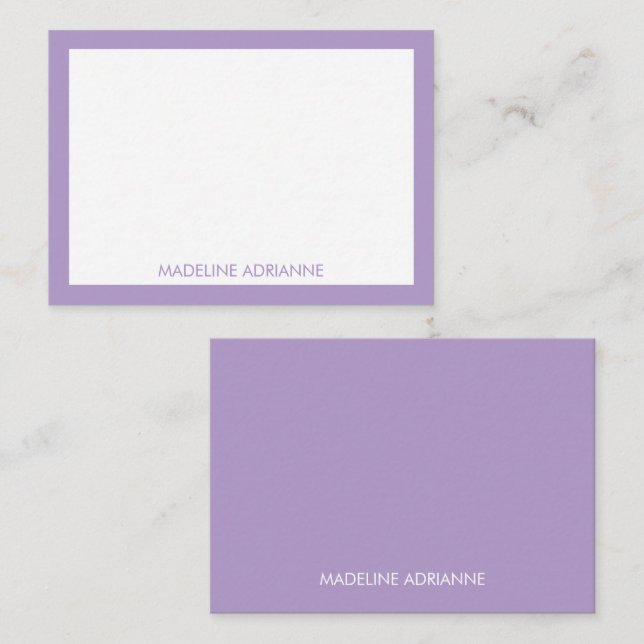 Personalized Modern Minimal Lavender Name  Note Card (Front/Back)