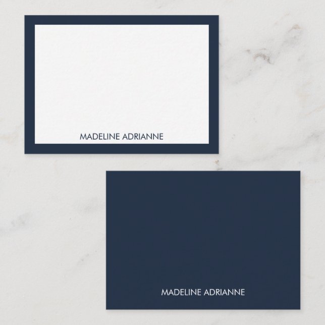Personalized Modern Minimal Navy Name  Note Card (Front/Back)