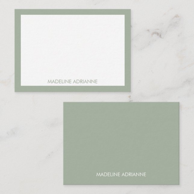 Personalized Modern Minimal Sage Green Name Note Card (Front/Back)