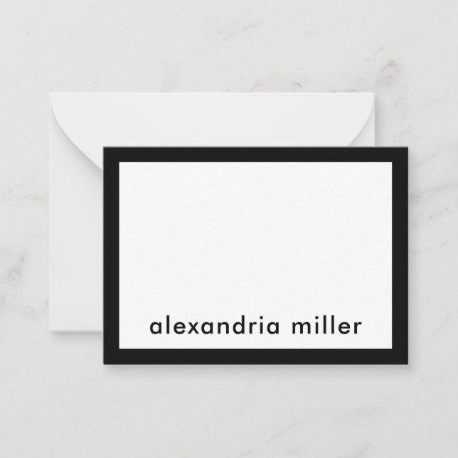 Personalized Modern Minimalist Black White Name Note Card (Front)