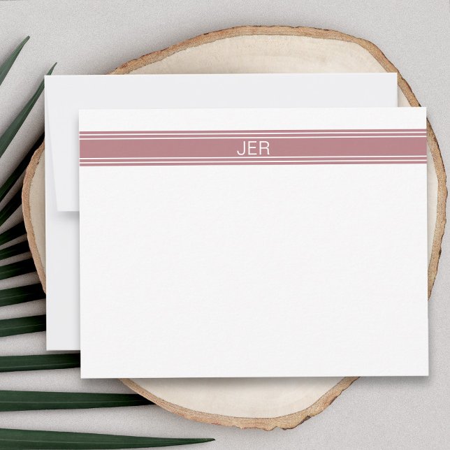 Personalized Modern Minimalist Dusty Rose  Note Card (Minimalist Custom Monogram Name or Initials Pink Note Card)