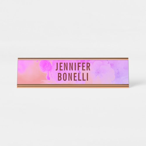 Personalized Modern Minimalist Floral Desk Name Plate