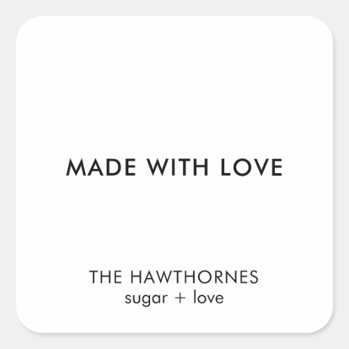 Personalized Modern Minimalist Made With Love Square Sticker