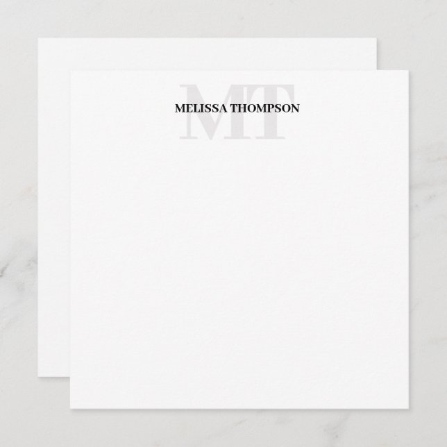 Personalized Modern Minimalist Monogram Note Card (Front/Back)
