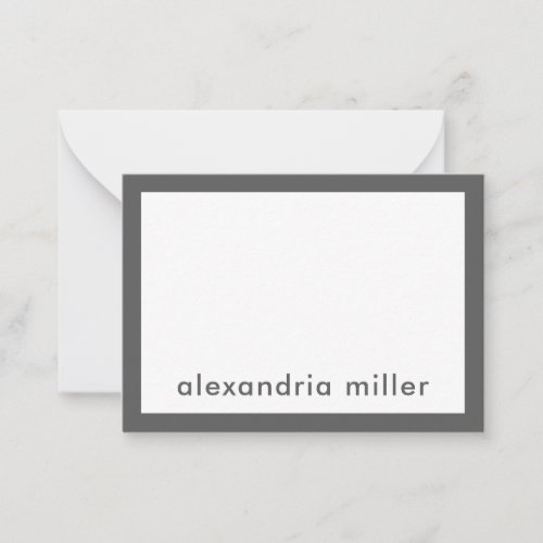 Personalized Modern Minimalist Name Gray Note Card